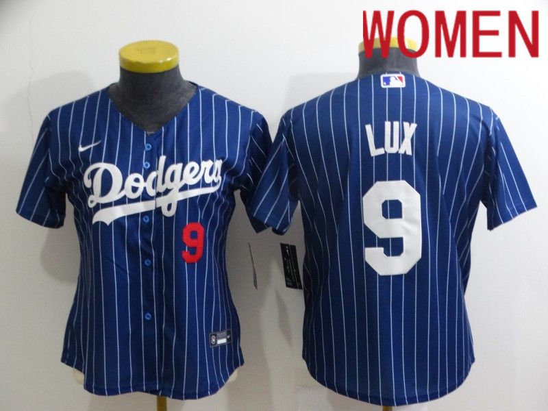 Women Los Angeles Dodgers #9 Lux  Blue Stripe Throwback Nike 2022 MLB Jerseys